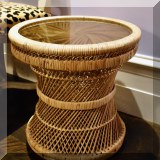 F13. 2 Vintage rattan side tables with glass tops. 